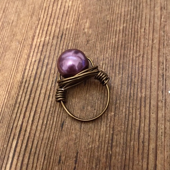 Wire Wrap Ladies Ring, Handmade Ladies Ring, Faux Pearl - Picture 4 of 6